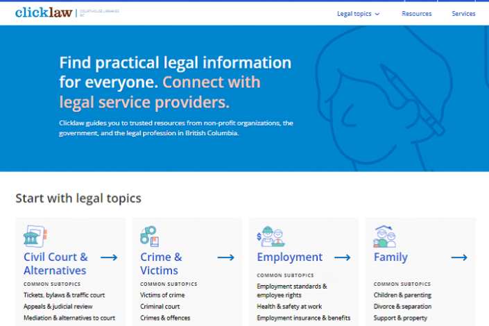 clicklaw website homepage