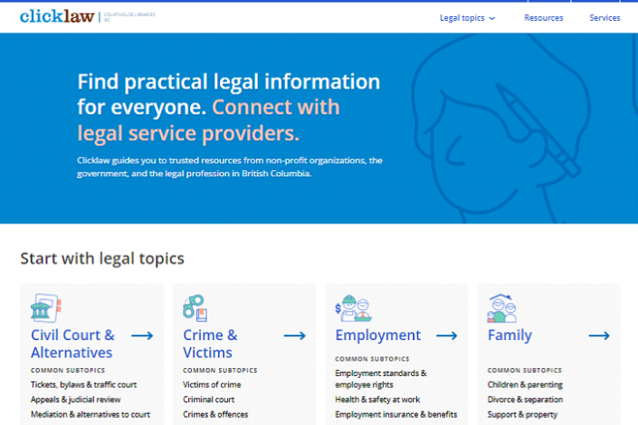 image of clicklaw homepage